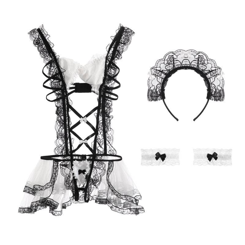 Bộ Đồ Lót Liền Thân Phối Ren Lưới Đính Nơ Gợi Cảm Cho Nữ