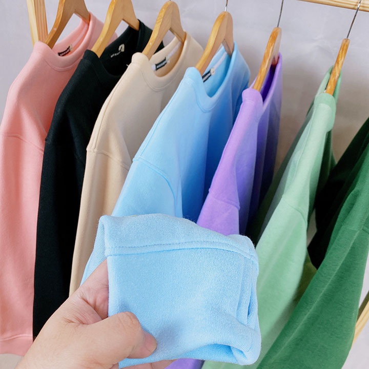 Áo Sweater Trơn Chất Nỉ Bông Dày Dặn Form Rộng Freesize Unisex