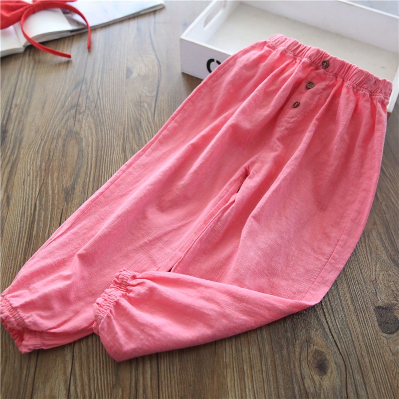 Quần Cotton Lanh Ống Rộng Chống Muỗi Phong Cách Mùa Xuân Hè Phong Cách Mới Hàn Quốc Thời Trang Cho Bé Gái