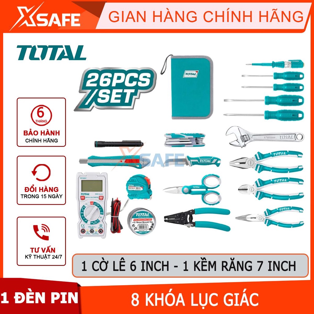 Bộ 26 công cụ dùng cho thợ điện TOTAL TKETS0261 tiện lợi, hỗ trợ tốt cho công việc sửa chữa, kiểm tra, thiết lập điện