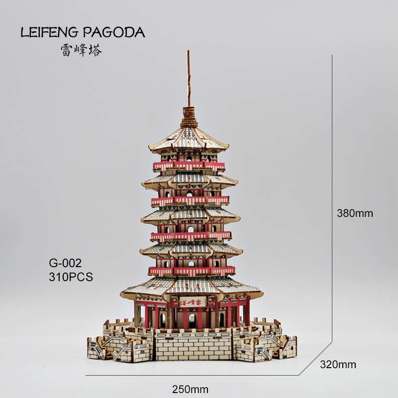 Mô hình gỗ trang trí 3D tháp phật giáo - Mô hình lắp ráp bằng gỗ