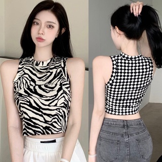 Áo dệt kim sát nách màu trơn thiết kế cổ tròn thanh lịch