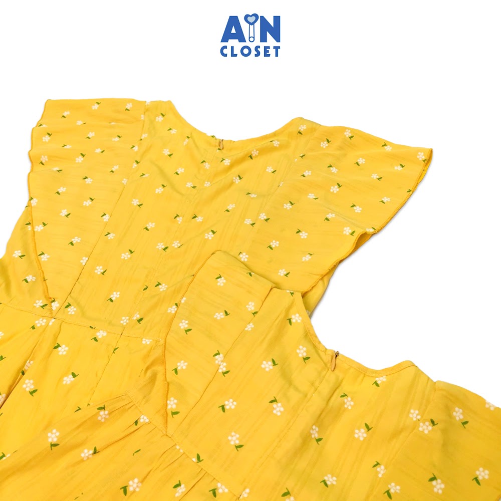 Đầm cho mẹ họa tiết Hoa nhí trắng nền vàng lụa tơ - AICDMEERHYEY - AIN Closet