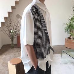 Áo Sơ Mi Ngắn Tay Giả Hai Lớp Họa Tiết Sọc Caro Thời Trang Xu Hướng Hàn Quốc Cho Nam