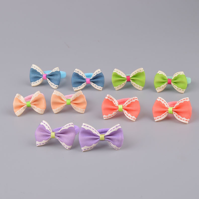 Set 10 Dây Cột Tóc Co Giãn Đính Nơ Thời Trang Cho Bé Gái