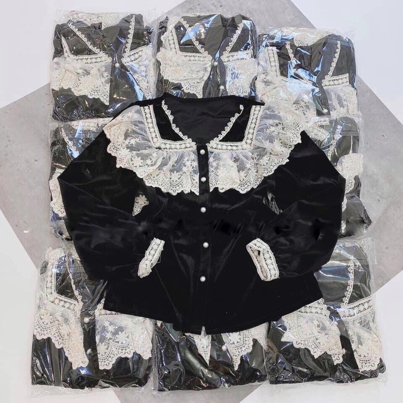 ÁO NHUNG CỔ REN SIÊU HÓT