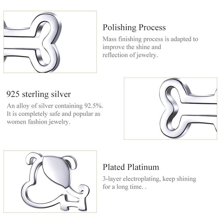 BAMOER Bông Tai Bạc 925 Hình Khúc Xương Chống Dị Ứng SCE649