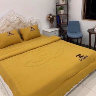 Bộ chăn ga gối 4 món vải đũi chăn trần bông Ga chun vỏ gối đầu như hình khách chọn mẫu Bộ Chăn Ga Gối
