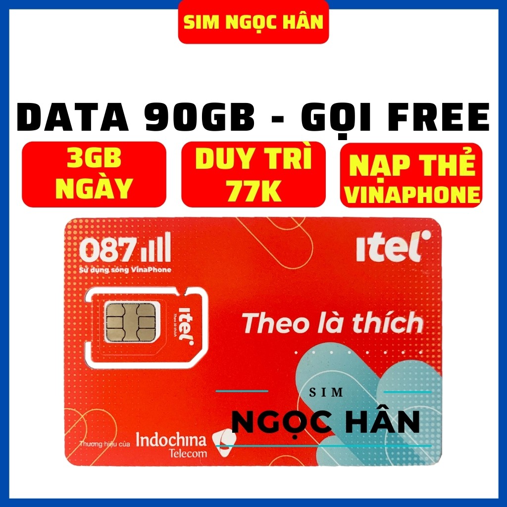 SIM ITel - ITelecom gói MAY - 90GB/Tháng ( MIỄN PHÍ THÁNG ĐẦU ) - Gọi vinaphone miễn phí - Phí Duy Trì 77k