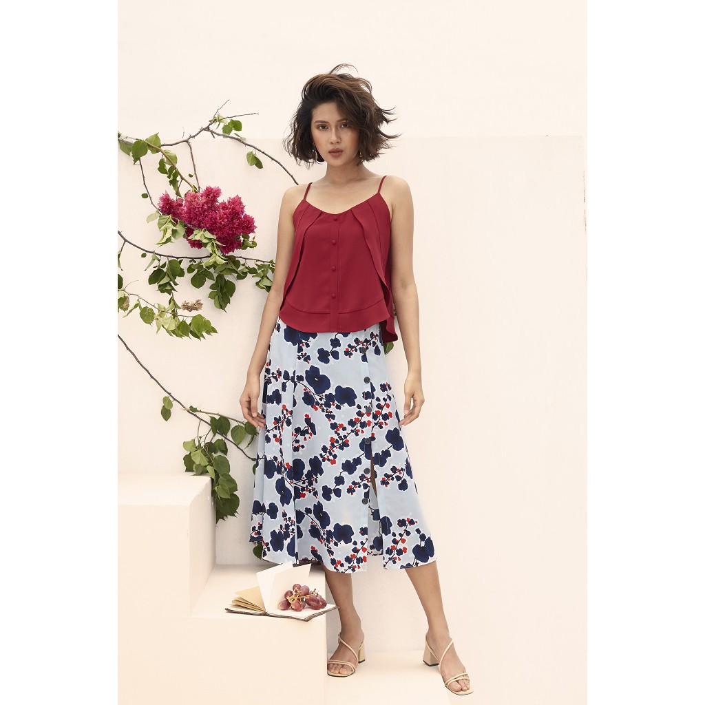 Chân Váy Dài MOMOCO Chất Vải Cát Thoáng Mát Kiểu Dáng Xẻ Lệch Cài Khuy Cá Tính M2383