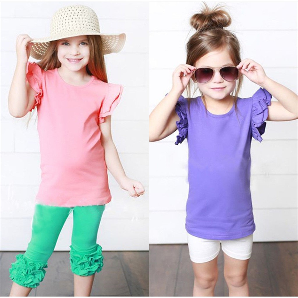 Áo tay cánh tiên , vải cotton , màu trơn cho bé gái