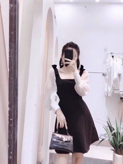 ☀️Đầm Cổ Vuông Tay Lưới Trắng
