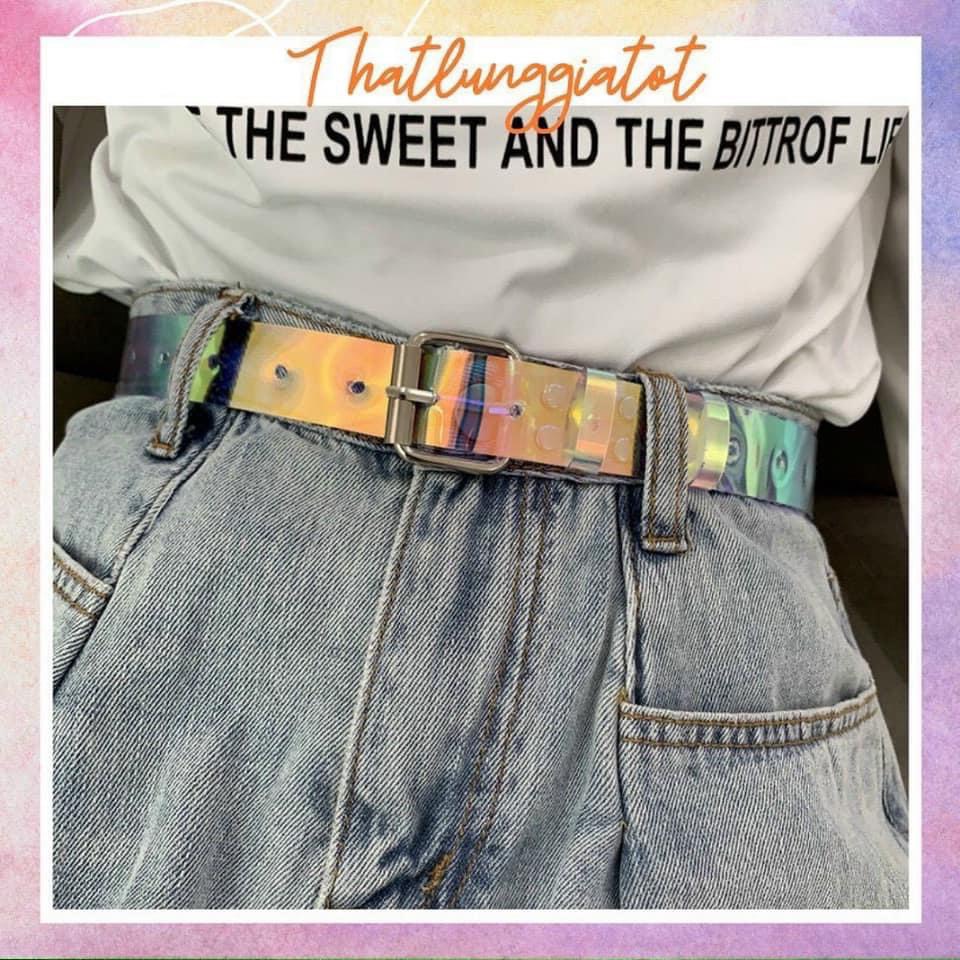 Dây thắt lưng nam nữ unisex phản quang 7 màu- dây nịt nam nữ mặt vuông phong cách hàn quốc, TONGKHOQUANAONU