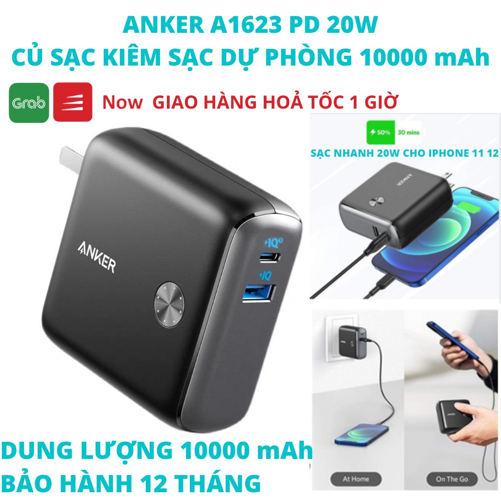 Củ sạc kiêm sạc dự phòng ANKER A1623 PowerCore Fusions 10000mAh sạc nhanh PD 20w IPAD IPhone 11 12