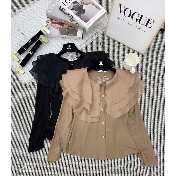 ÁO KIỂU NỮ CỔ LÁ TƠ 3 TẦNG DÀI TAY DÁNG VỪA CHẤT ZIP CO GIÃN HOT HIT