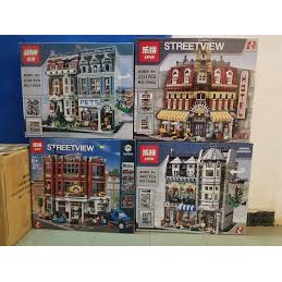 Lego - Leji 6037 , Lepin 15042 ( Xếp Hình Tiệm Sửa Xe Trên Phố Corner Garage 2569 Mảnh )