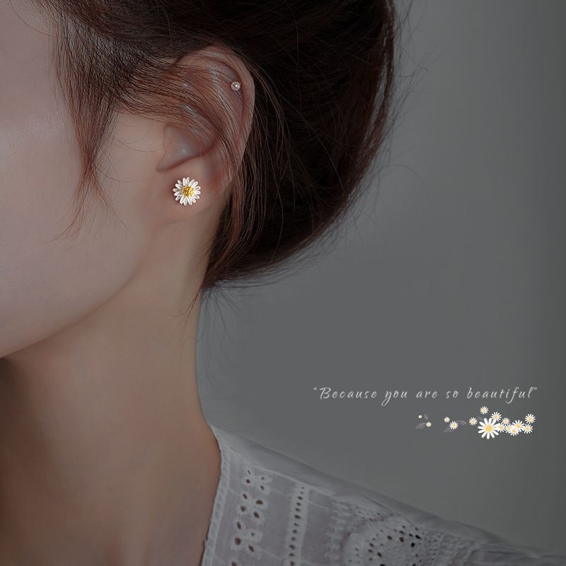 Bông tai bạc S925 - Hoa tai nữ bạc Ý hoa Cúc nhỏ Daisy siêu dễ thương Zaza Accessories KT8004