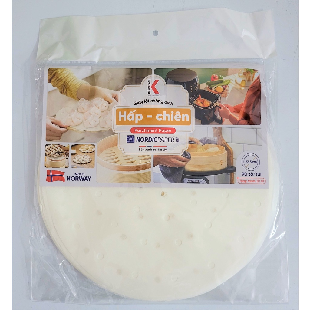[Size lớn 22.5cm x 100 tờ] [Có đục lỗ] GIẤY LÓT CHỐNG DÍNH HẤP CHIÊN [VN] KOKUSAI Parchment Paper