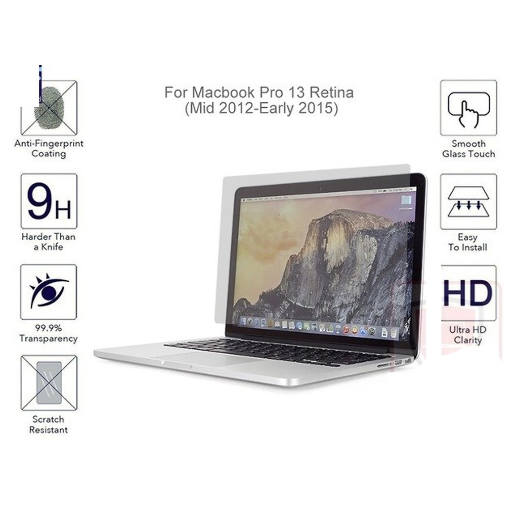 Miếng dán kính cường lự cho Macbook Pro Retina 13'' hiệu Mercury H+Pro ( 0.2mm, chống chói)- Hàng chính hãng