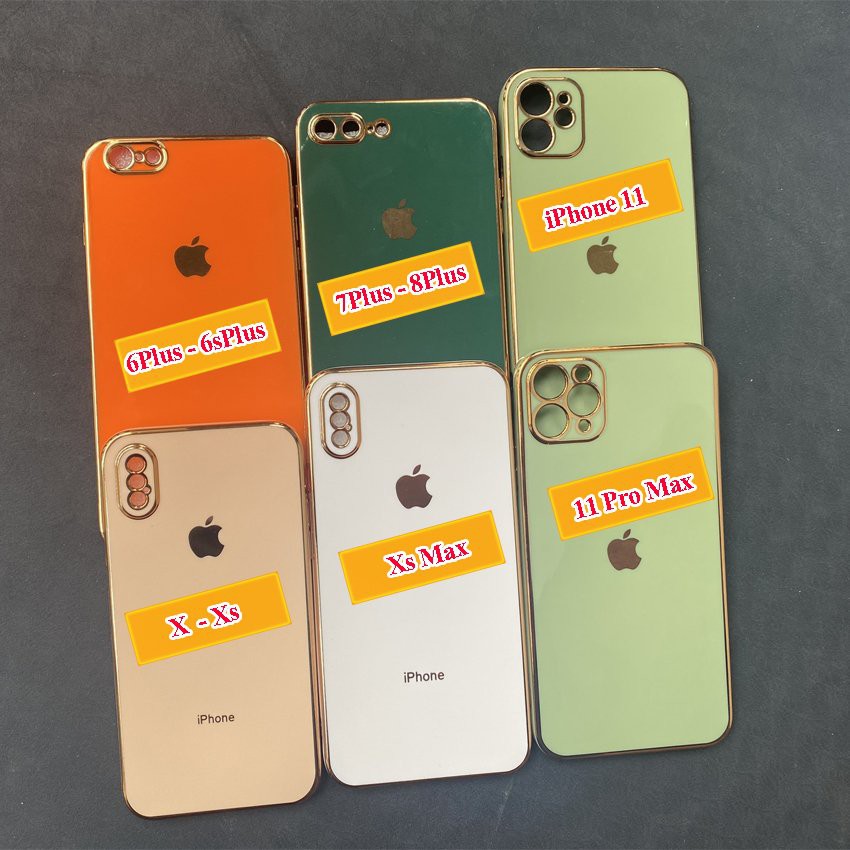 Ốp lưng giả iphone 12 dẻo ✅ Cạnh vuông, viền vàng sang trọng cho iphone 6plus//6splus/7plus/8plus/x/xs/xsmax/11/11promax