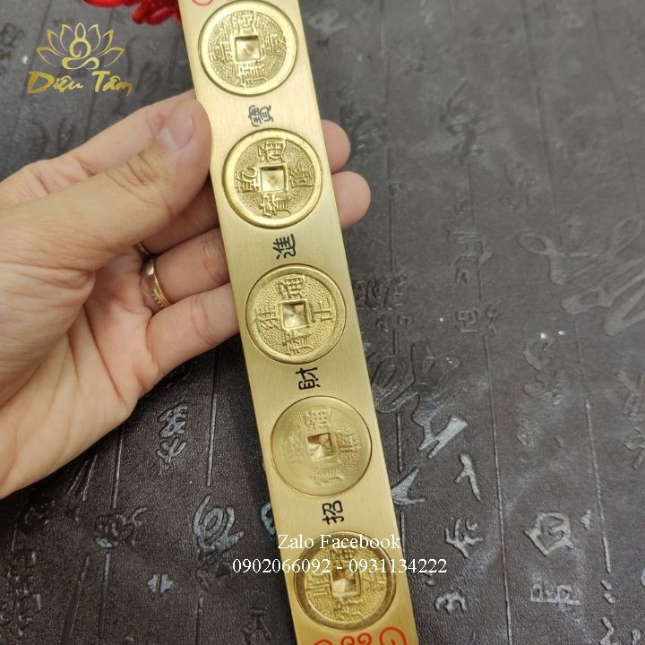 Đồ phong thủy - Thước đồng lục đế ngũ đế phong thủy  hoá sát điềm xấu có dây treo đồng tâm kết