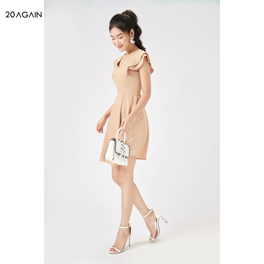Váy xòe tay bèo 20AGAIN, đầm công sở thiết kế cổ V thanh lịch DEA1522 | BigBuy360 - bigbuy360.vn