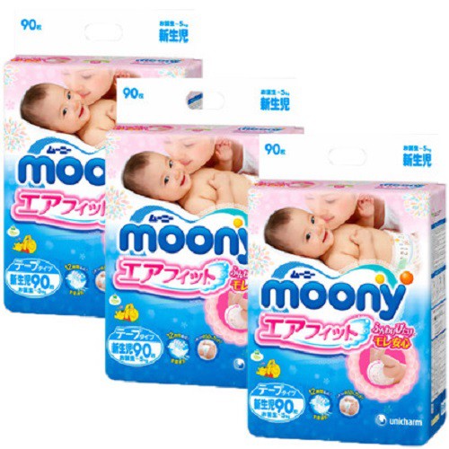 [Mã FMCGMALL - 8% đơn 250K] Bỉm dán Moony Newborn 90 miếng TA082