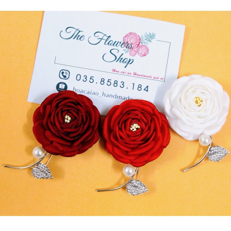 Trâm cài - Hoa cài áo handmade phụ kiện thời trang siêu xinh mẫu hoa hồng trà cành đá cong kim liền