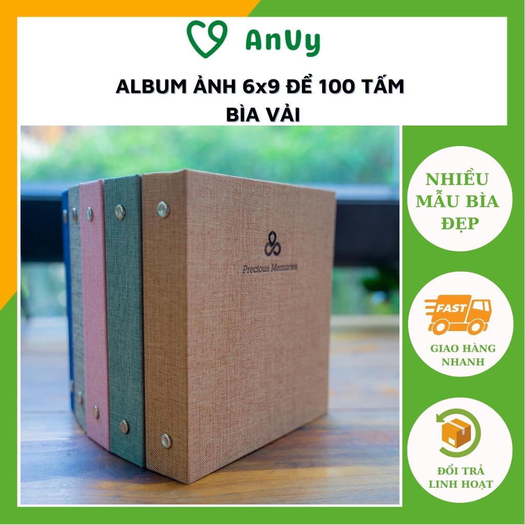Album đựng ảnh 6x9 đựng 100 tấm bìa vải vintage binder card, quà tặng, để ảnh cho con Kho album ảnh AnVy