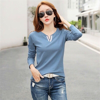 Áo thun dài tay cổ chữ V thời trang Hàn Quốc cho nữ