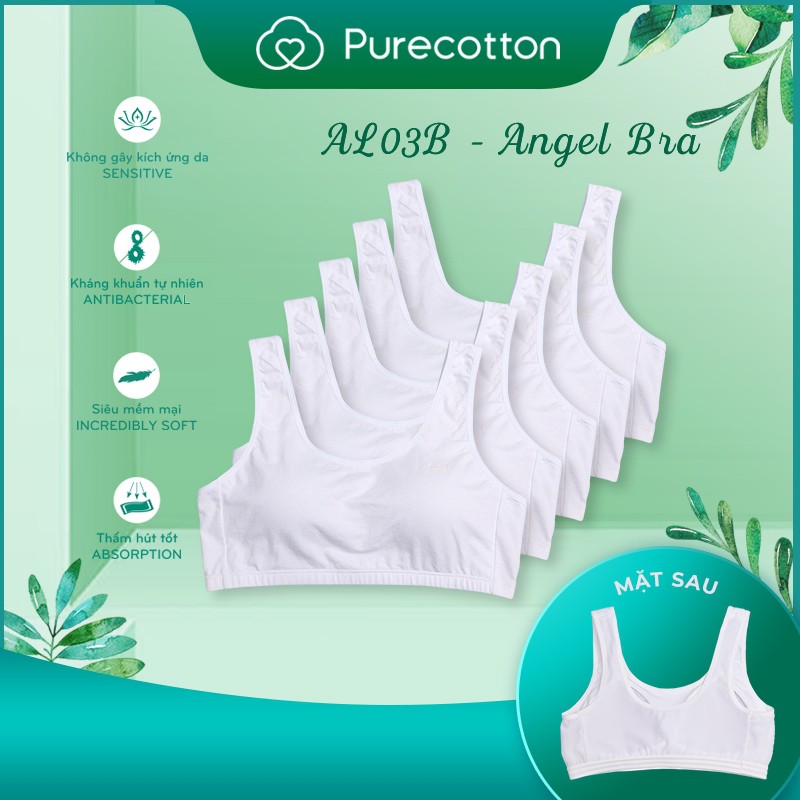 Combo 5 áo lót học sinh Purecotton cho bé gái mới lớn chất liệu cotton cao cấp kiểu dáng chui đầu có đệm mỏng PC013