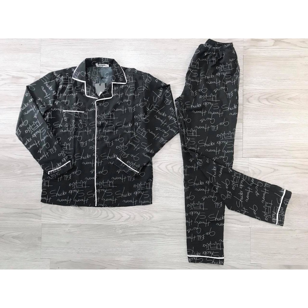 Bộ Đồ Ngủ Pijama Dài Tay Chất Lụa Họa Tiết Chữ Ký Cực Đẹp