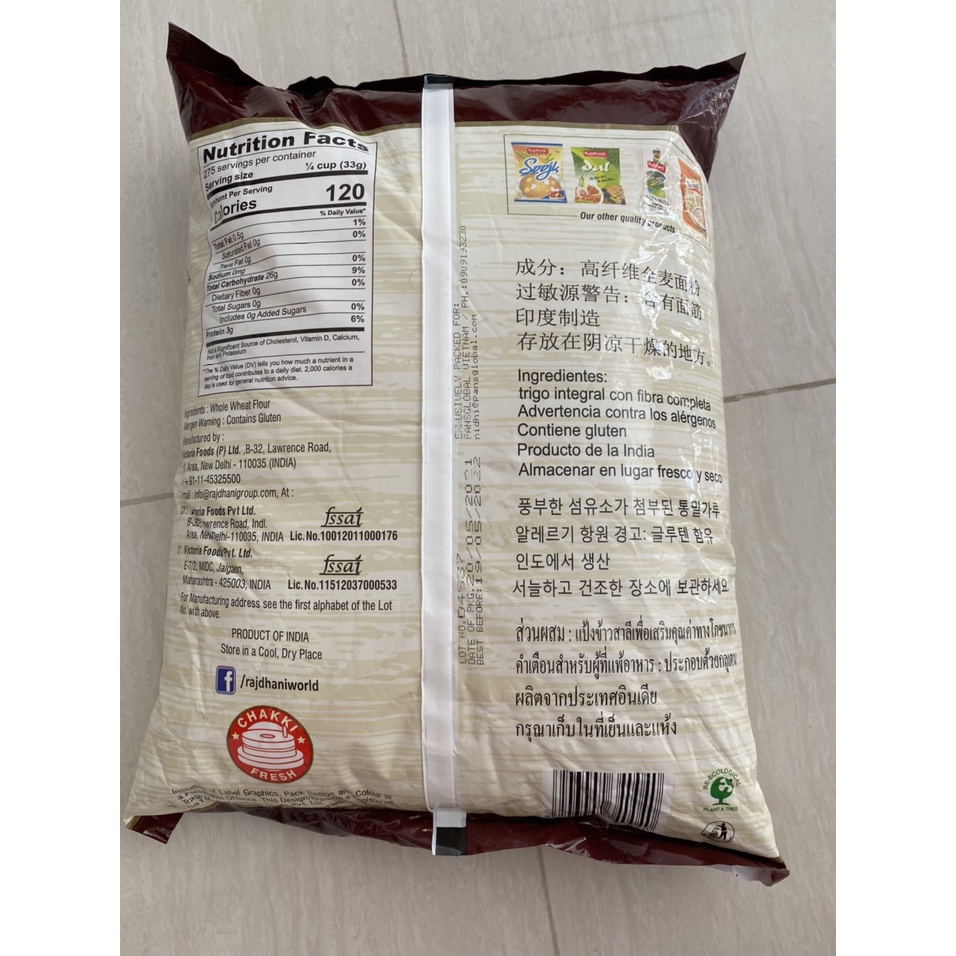 So Tasty Rajdhani Atta indian (5Kg) bột mì nguyên cám atta Ấn Độ, bột mì nguyên cám hữu cơ atta  , (Bột mì Atta Ấn Độ)