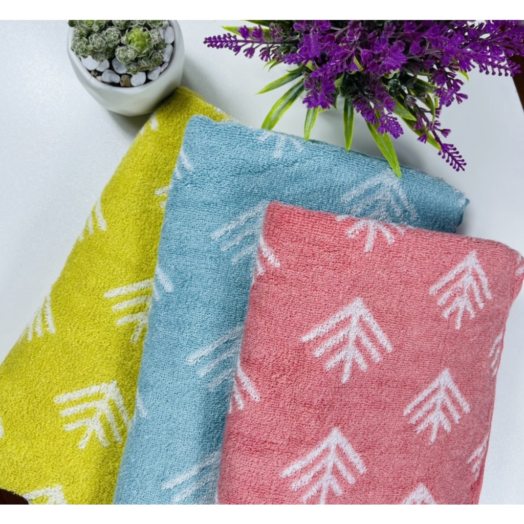 Khăn tắm cotton xuất nhật MJ Organic, họa tiết lá, 60x120cm, 300g