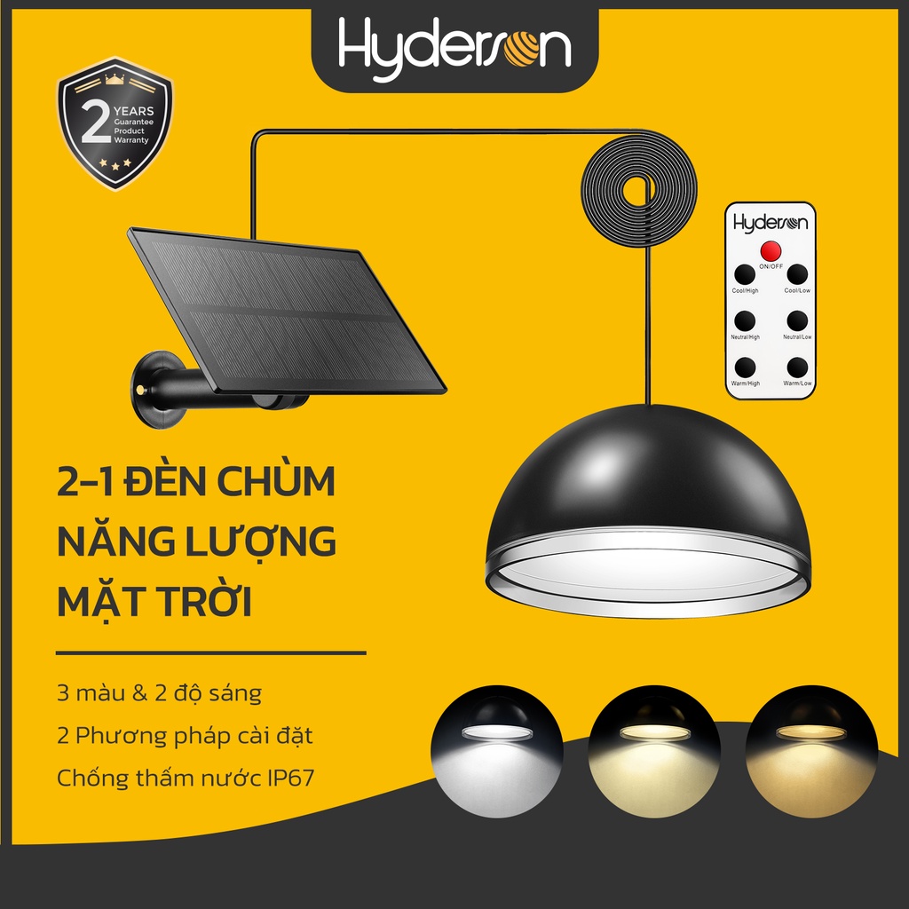 Đèn LED Tích Điện Năng Lượng Mặt Trời Hyderson - IP67 Chống Nước,Treo thả hành lang, sân vườn (Hàng Chính Hãng ,Bảo hành 24 tháng)