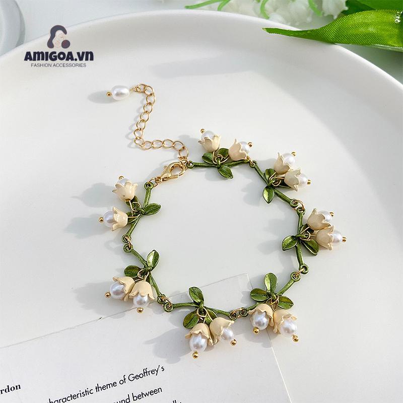✨✨Bộ Trang Sức Vòng Cổ Bông Tai Vòng Tay Ngọc Trai Hình Hoa Lan Mùa Xuân Cho Nữ