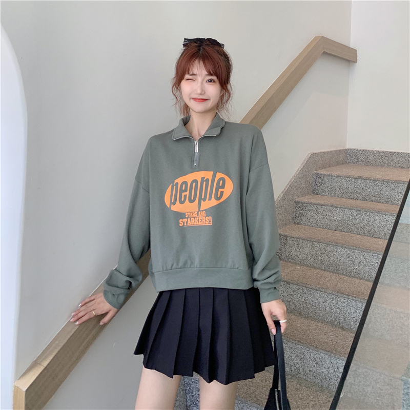 Áo Sweater Dài Tay Dáng Rộng Phối Khóa Kéo Trẻ Trung Thời Trang Cho Nữ