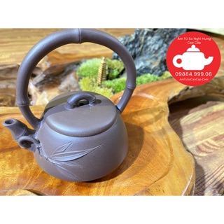 Ấm tử sa trúc đoạn quai xách cao cấp - nguyên khoáng tử gia nê 180 ml- ấm tử sa thạch biều, tây thi, hắc tử sa.