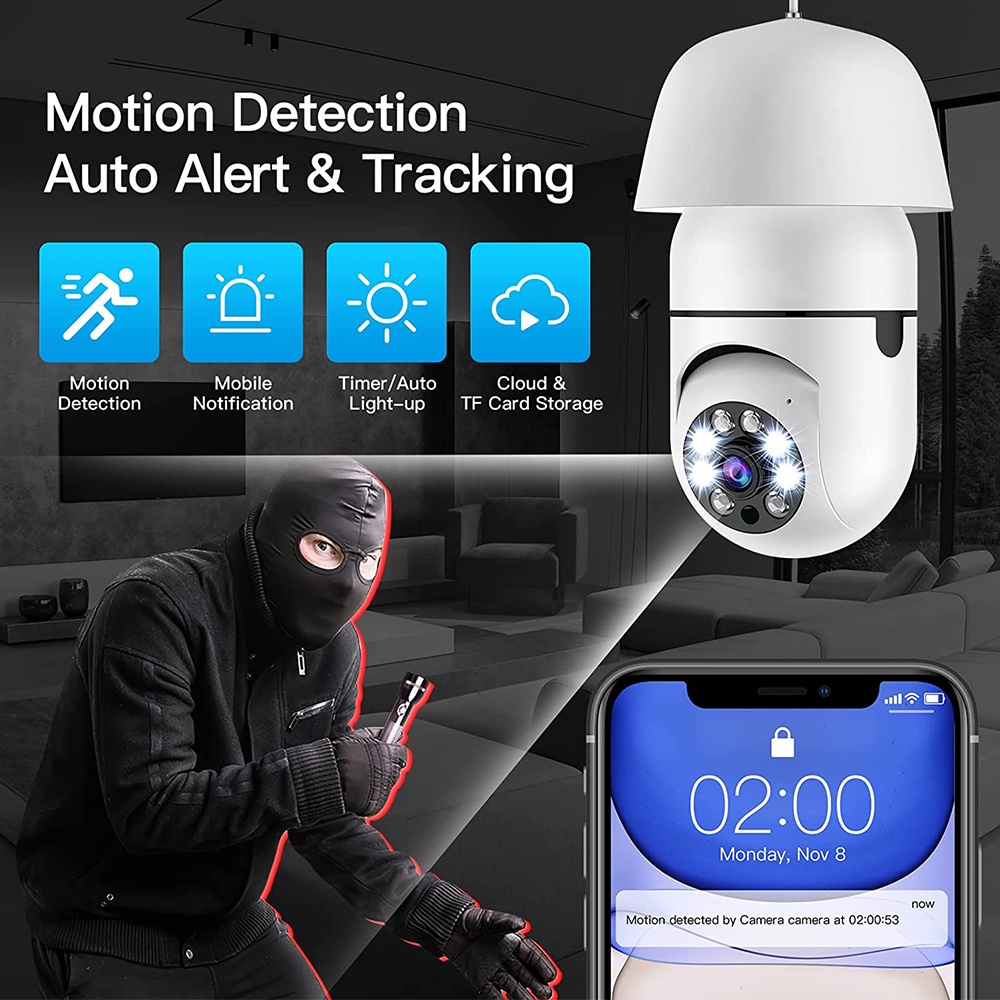 Camera an ninh Hamrol V380 không dây thông minh 5MP PTZ 360° 3MP 1080P kèm đui đèn E27