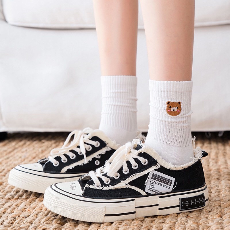Vớ cổ cao nam nữ tất icon gấu thêu dễ thương cotton thời trang đẹp kháng khuẩn khử mùi thấm hút mồ hôi tốt MONEY VC014
