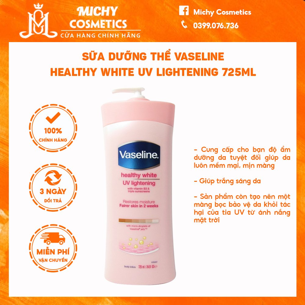 Sữa dưỡng thể Vaseline Healthy White UV Lightening 725ml nuôi dưỡng da săn chắc, trắng sáng, mịn màng