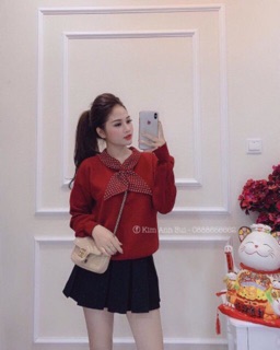 Áo len cổ nơ bi tay bồng
