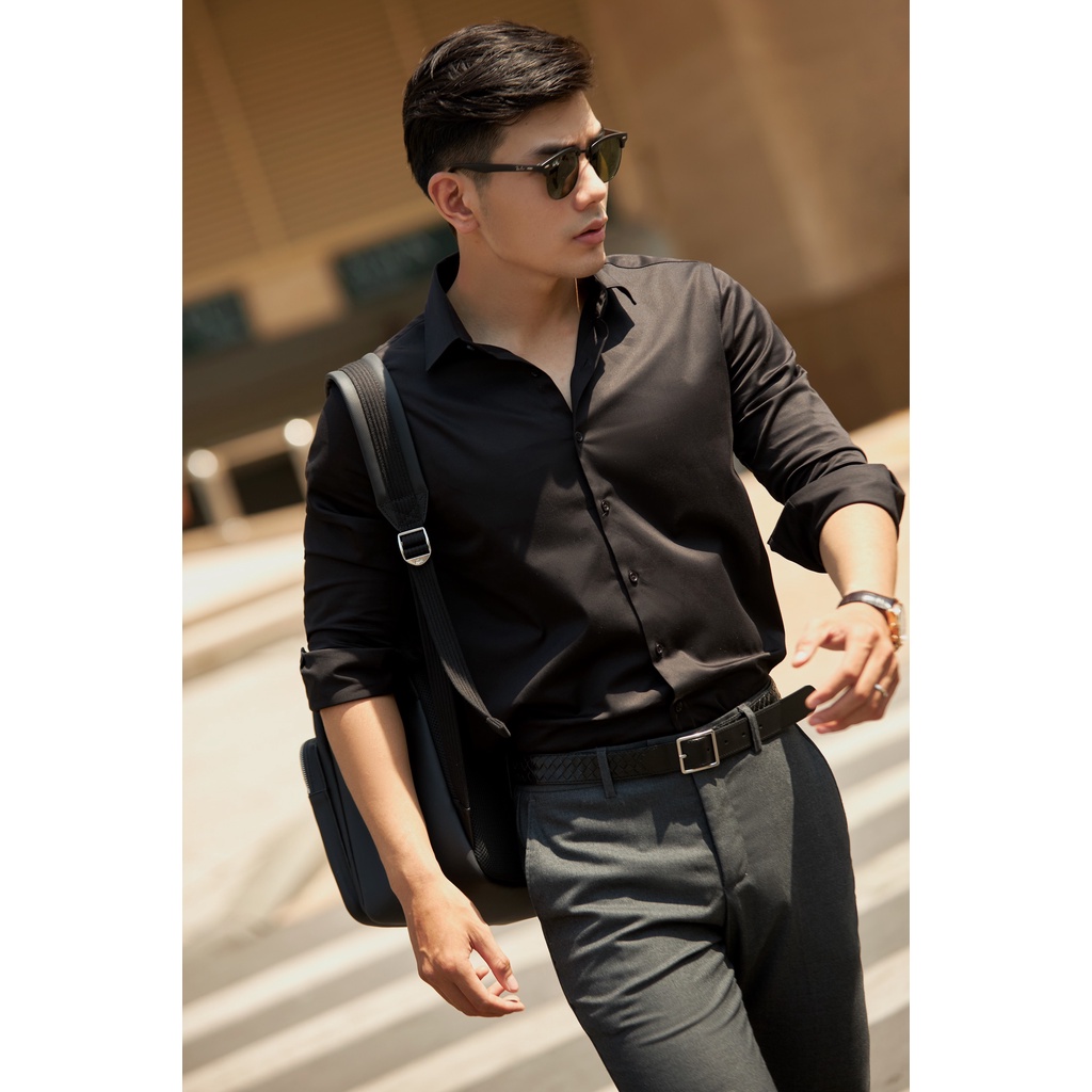 Áo Sơ Mi Americus Gosani Nam Cao Cấp Chất Liệu Cotton Thoáng Mát Màu Đen