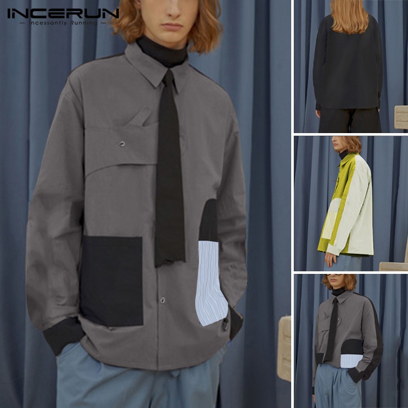 Áo Sơ Mi INCERUN Dài Tay Phối Màu Thời Trang Cho Nam Giới