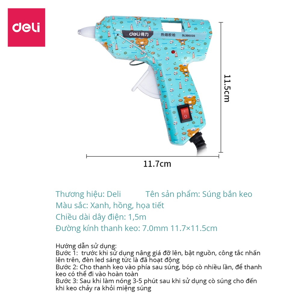 Súng Bắn Keo Nến Silicon Deli 20W - Thiết kế dễ thương, An Toàn, Nhỏ Gọn, Dễ Sử Dụng - DL390020/DL390120/DL390220