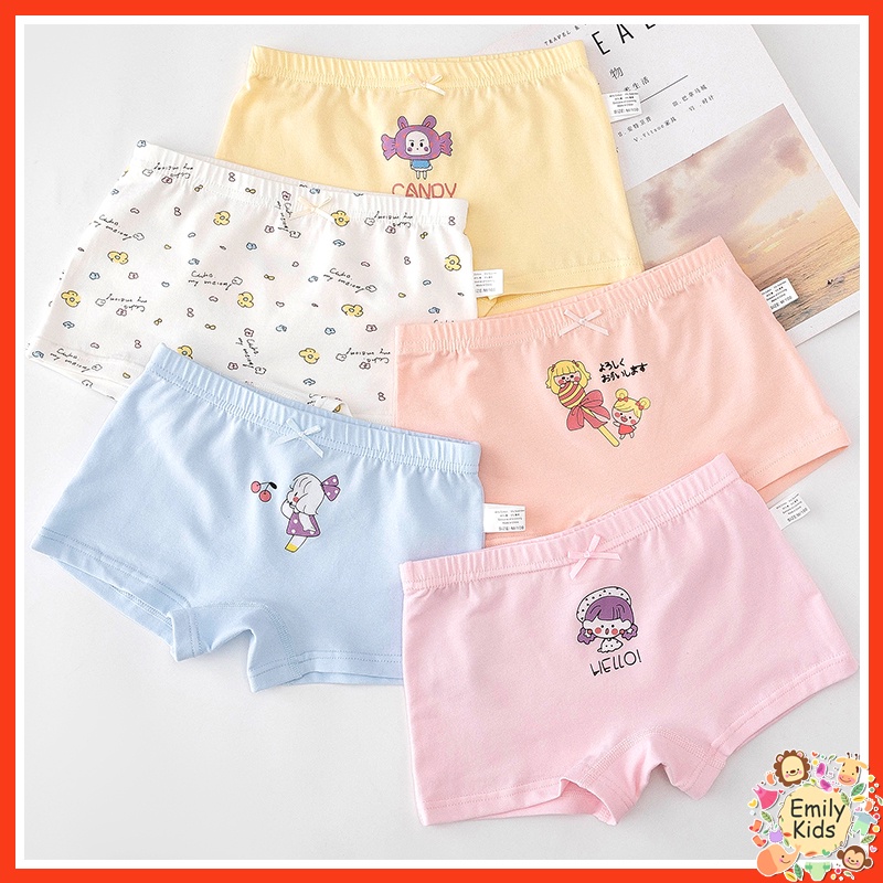 Bộ 5 Quần Lót Boxer Cotton Thoáng Khí In Họa Tiết Hoạt Hình Cho Bé Gái 3-12 Tuổi