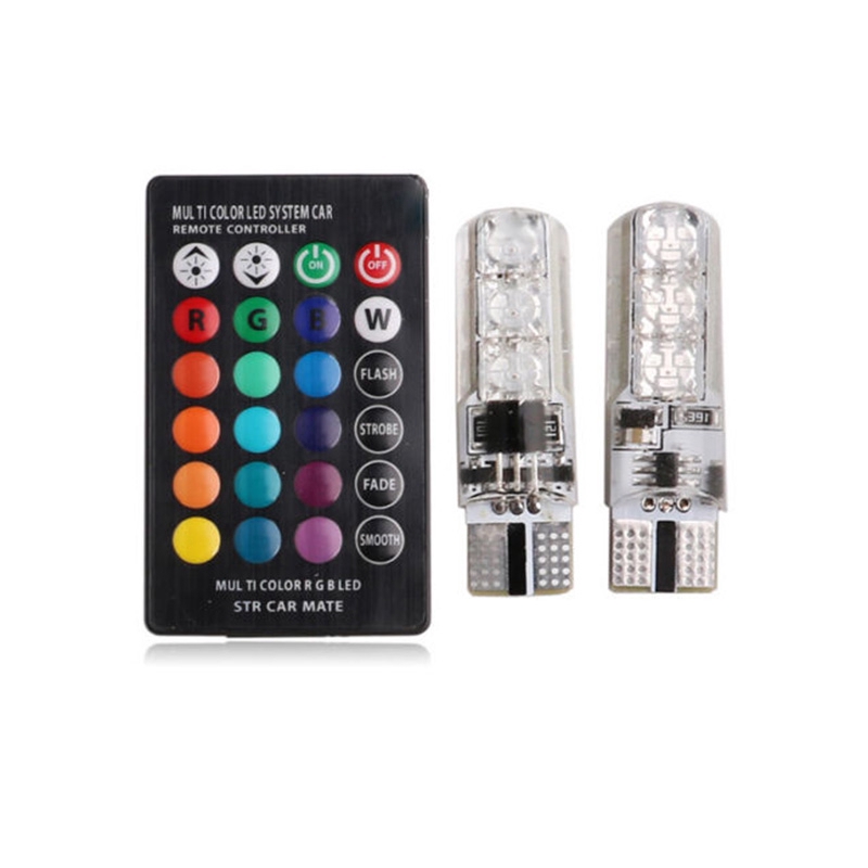 Bộ 2 đèn LED T10 W5W gắn xe hơi và 1 điều khiển từ xa 12V điều chỉnh màu sắc