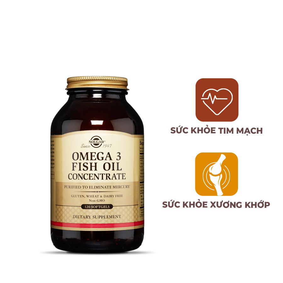 Viên Uống Solgar Fish Oil Concentrate - Dầu Cá Omega 3 - Bổ Não, Sáng Mắt, Tăng Cường Trí Nhớ, Hỗ Trợ Tim Mạch 120 Viên