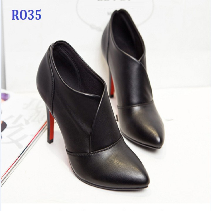 Giày boot bốt nữ cổ thấp 7p hàng hiệu rosata cao gót màu đen ro35 .