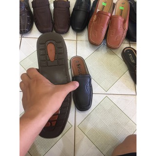 dép bít  đầu da bò may đế